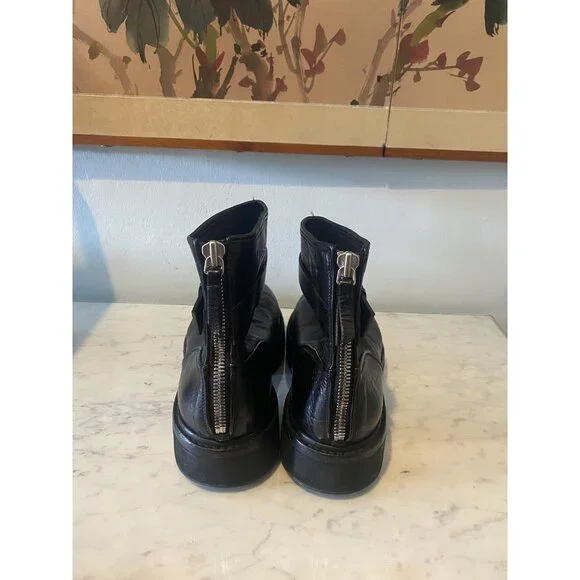 Premiata Boots Mens Size 7 Black Leather Biker Buckle Strap Zip Made In Italy